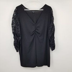 Torrid Studio Crepe V-Neck Ruched Lace Sleeve Blouse Top Shirt‎ Size 3X
